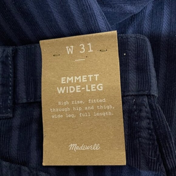 Madewell SZ 31 Emmett Wide Leg Corduroy Pants in Classic Indigo Navy NWT - Picture 6 of 12